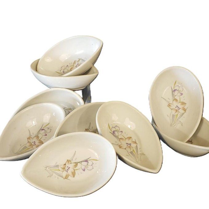 Service de 10 coupelles fleuries vintage - tons beige et violet