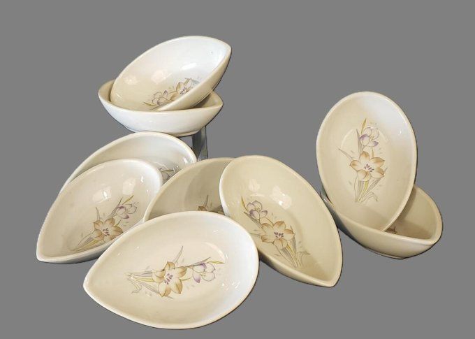 Service de 10 coupelles fleuries vintage - tons beige et violet