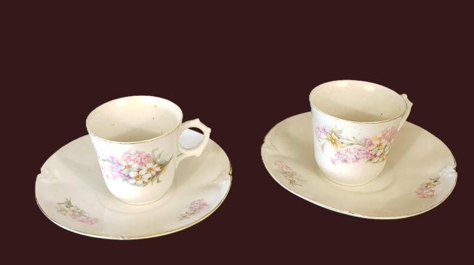 Duo de tasses à café vintage en porcelaine fleurie