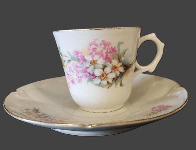 Duo de tasses à café vintage en porcelaine fleurie