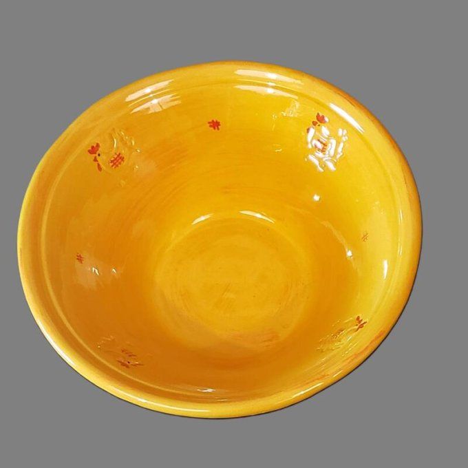 Saladier jaune “Antic Line” – décor petites poules gravées