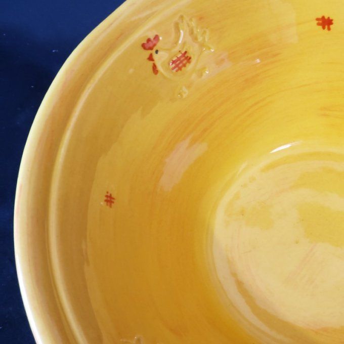 Saladier jaune “Antic Line” – décor petites poules gravées