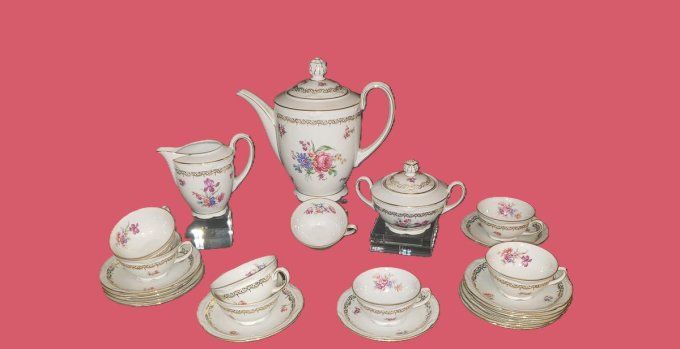 Élégant service à café/thé en porcelaine fine de Bavière (Allemagne), manufacture Schlosser Bavaria,