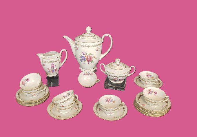 Élégant service à café/thé en porcelaine fine de Bavière (Allemagne), manufacture Schlosser Bavaria,