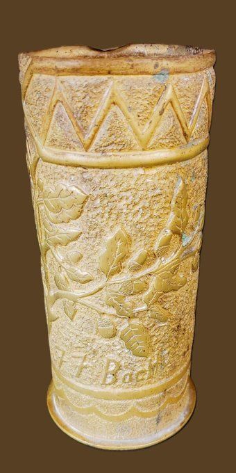 Vase dans ancienne douille d’obus calibre 77mm– Art de tranchée 1914-1918 – 