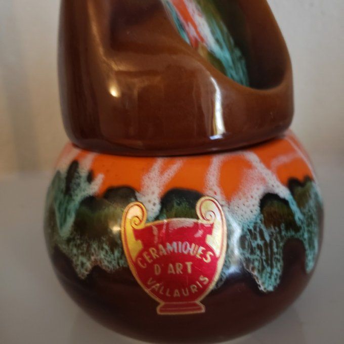 Boîte vintage – Céramique d’Art Vallauris– émail orange, vert et brun