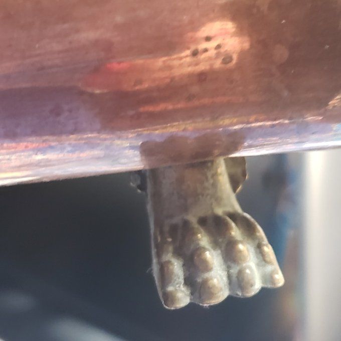 Jardinière en cuivre  – Pieds griffe laiton & poignées porcelaine