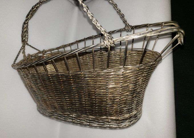 Panier à bouteille de vin en métal argenté  année 1970