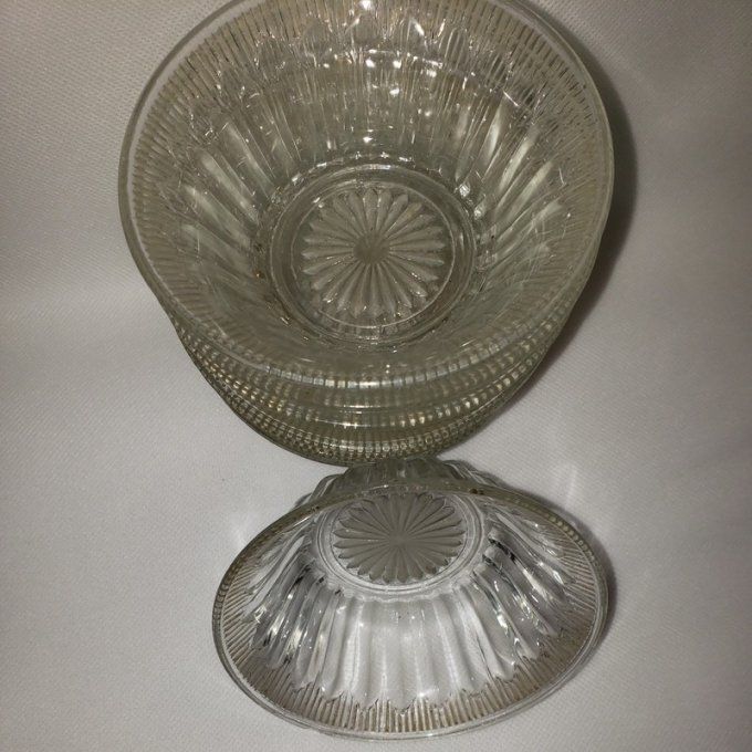 Charmant lot de 8 coupelles en verre ancien – Style Art Déco - Années 50