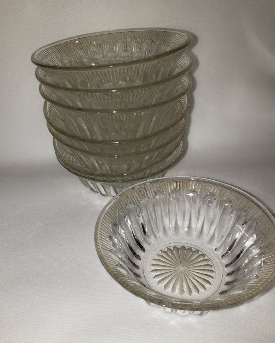 Charmant lot de 8 coupelles en verre ancien – Style Art Déco - Années 50