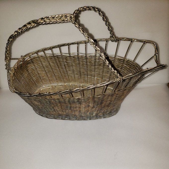 Panier à bouteille de vin en métal argenté  année 1970
