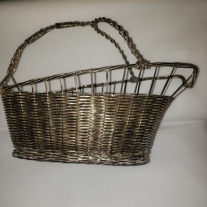 Panier à bouteille de vin en métal argenté  année 1970