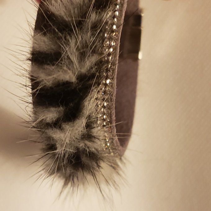 Bracelet rigide - fourrure et strass