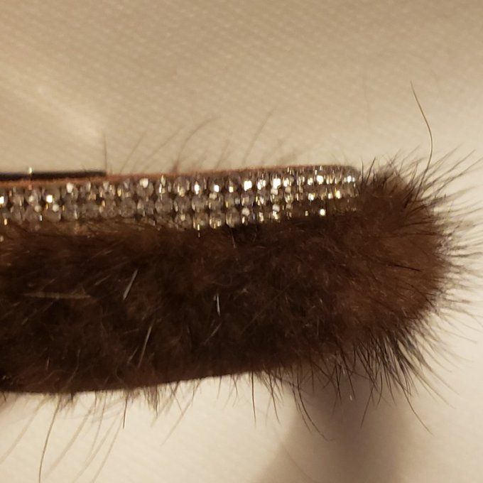 Bracelet rigide - fourrure et strass