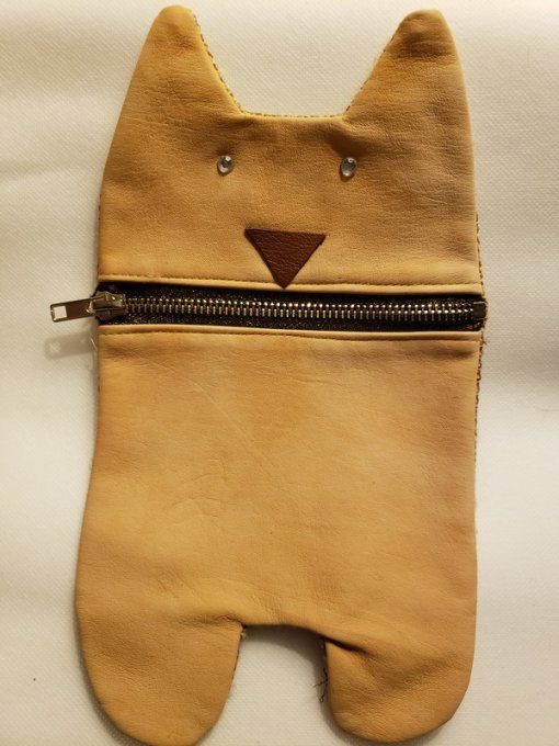 Pochette en véritable cuir - Fait main- Forme de chat mignon