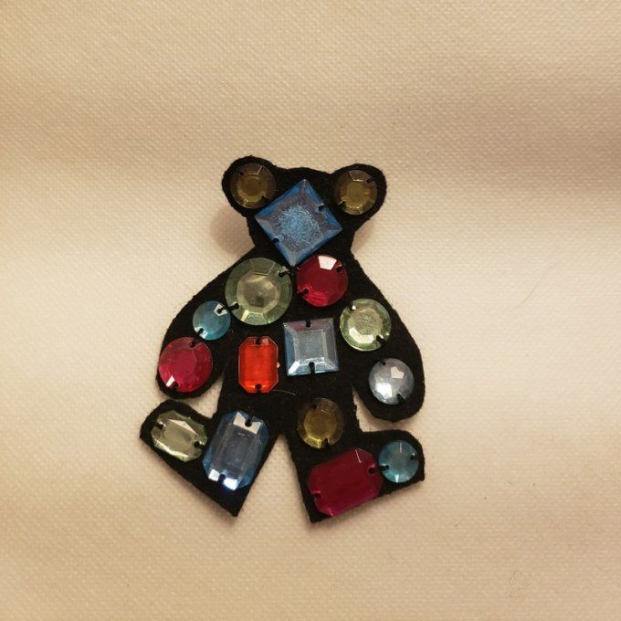 Broche nounours - fait main - cabochons  bleus