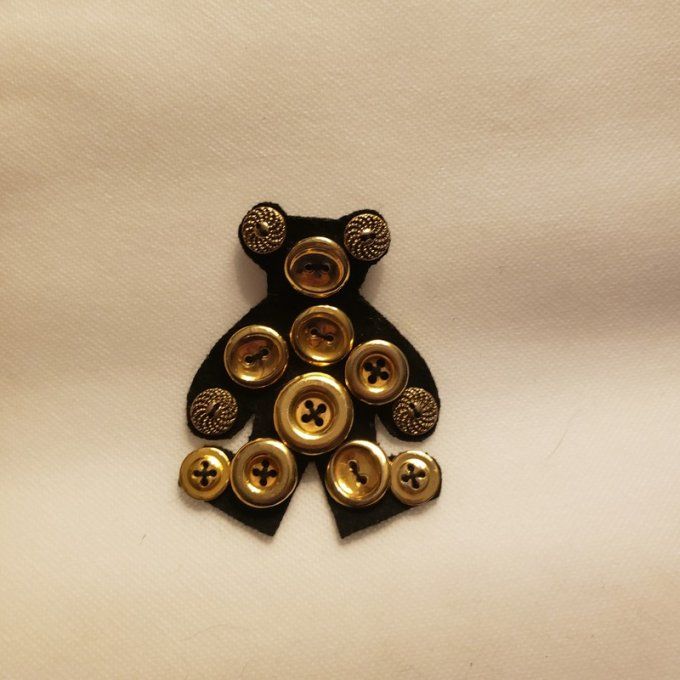 Broche nounours - fait main -  Boutons  dans les tons bruns