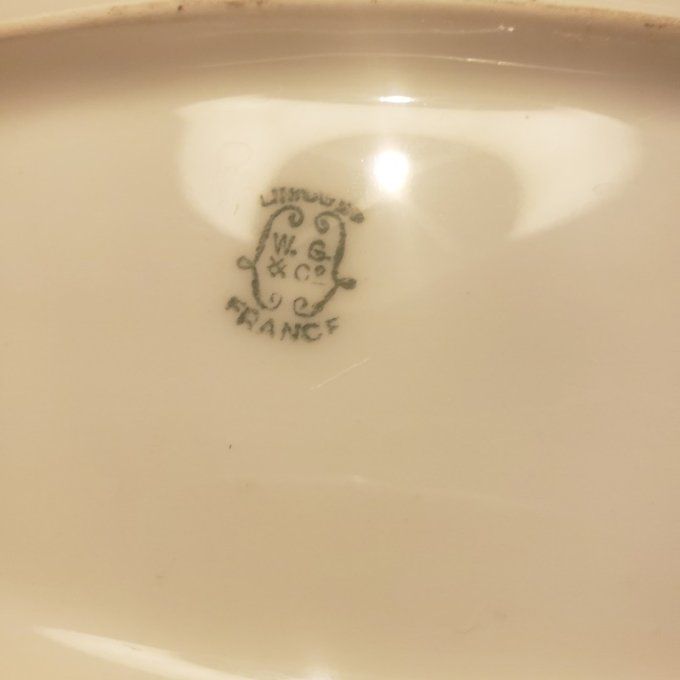 Plat ovale porcelaine de Limoges – William Guerin & Co –  décor bleu et dorures – Fin XIX 