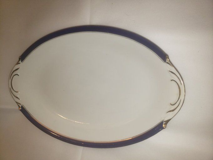 Plat ovale porcelaine de Limoges – William Guerin & Co –  décor bleu et dorures – Fin XIX 