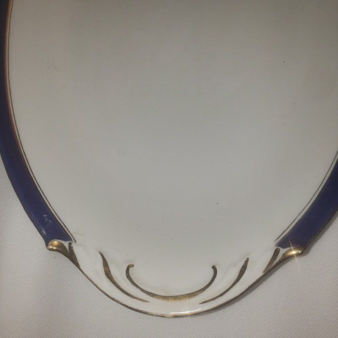 Plat ovale porcelaine de Limoges – William Guerin & Co –  décor bleu et dorures – Fin XIX 