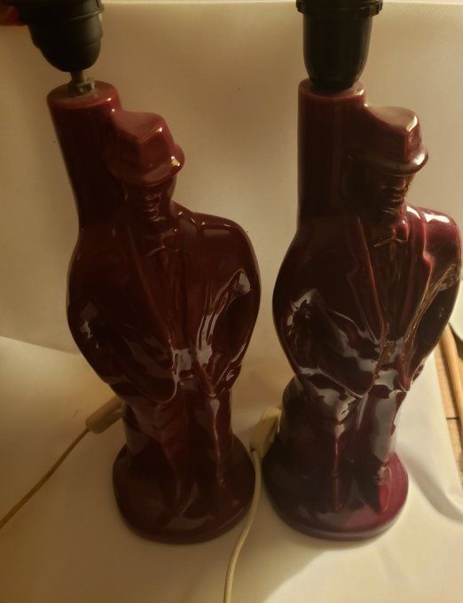 Paire de lampes décoratives vintage en céramique vernissée
