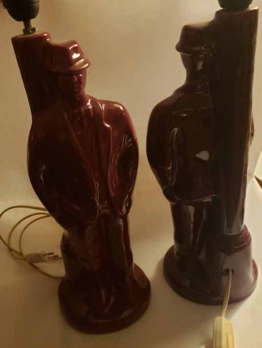 Paire de lampes décoratives vintage en céramique vernissée