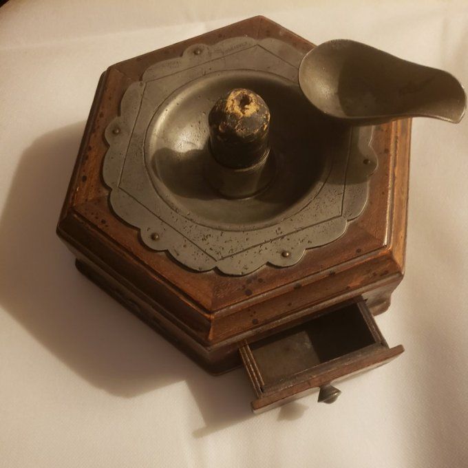 Ancien nécessaire de fumeur de pipe en bois et étain XIXᵉ siècle 