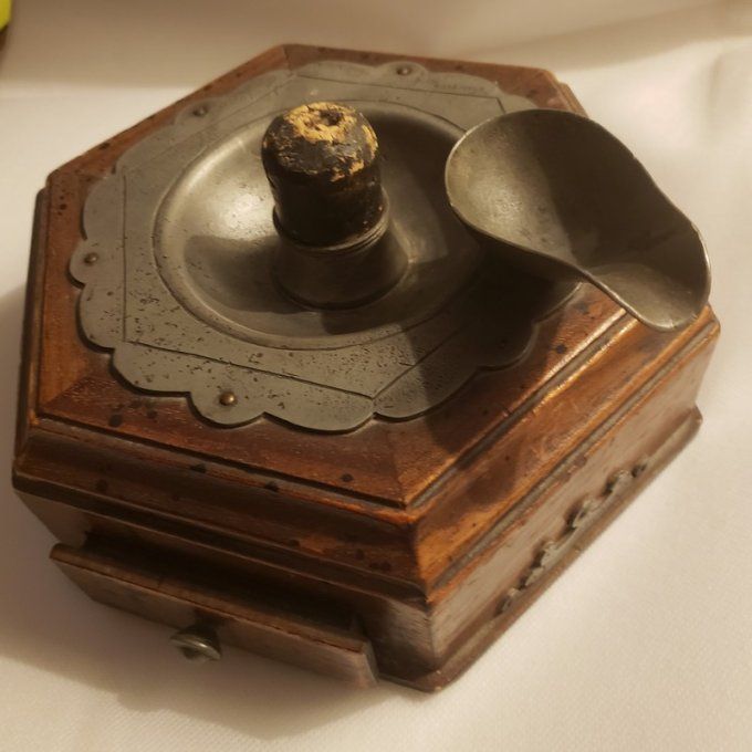 Ancien nécessaire de fumeur de pipe en bois et étain XIXᵉ siècle 