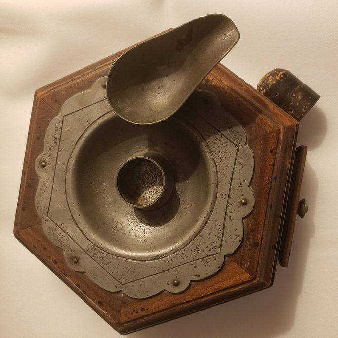 Ancien nécessaire de fumeur de pipe en bois et étain XIXᵉ siècle 