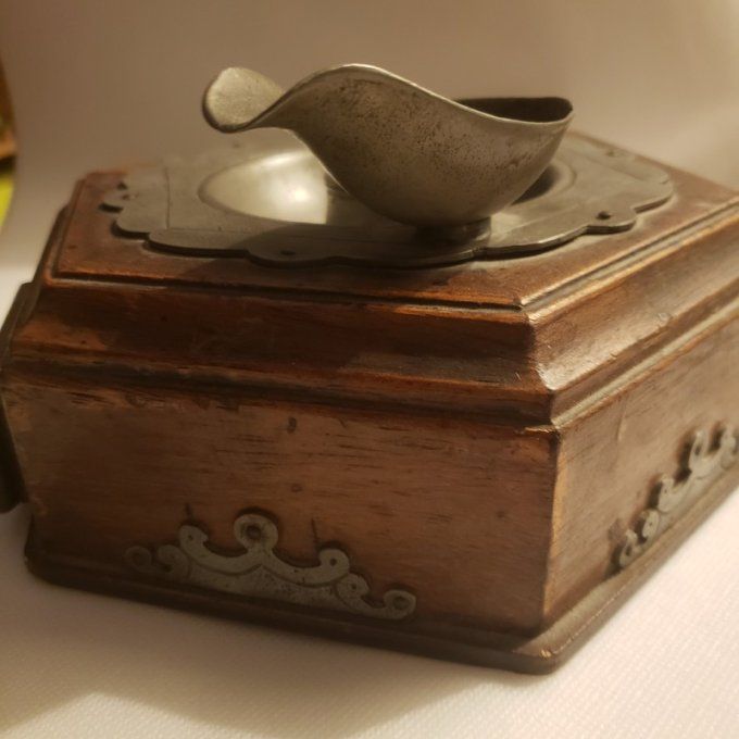 Ancien nécessaire de fumeur de pipe en bois et étain XIXᵉ siècle 