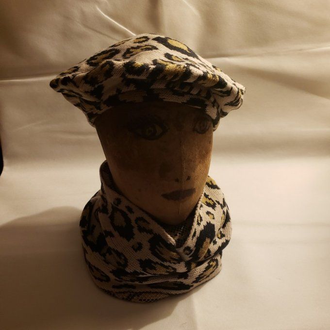 Béret créateur motif léopard doré- Pièce unique-