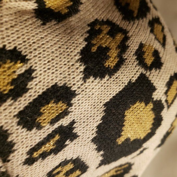 Béret créateur motif léopard doré- Pièce unique-
