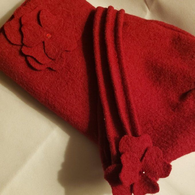 Ensemble snood + chapeau en laine bouillie rouge – création artisanale