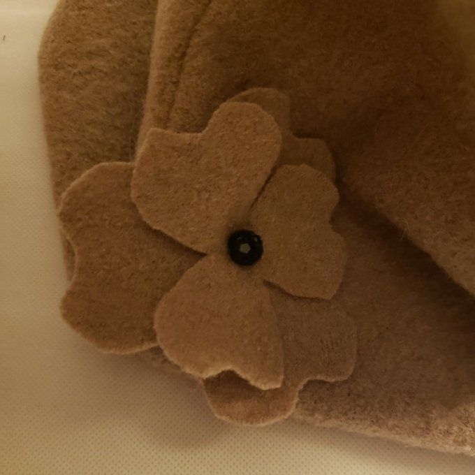 Ensemble snood + chapeau en laine bouillie beige – création artisanale