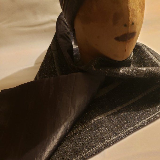 Étole/écharpe double matière, Tweed et Taffetas – Pièce unique -