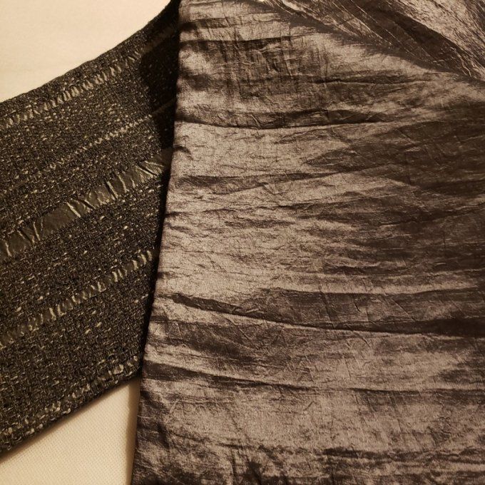 Étole/écharpe double matière, Tweed et Taffetas – Pièce unique -