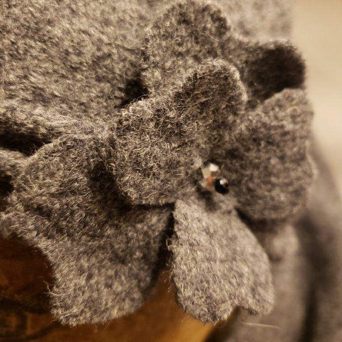 Ensemble snood + chapeau en laine bouillie gris – création artisanale