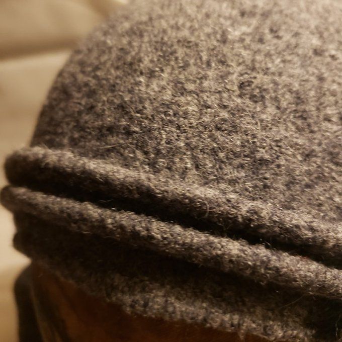 Ensemble snood + chapeau en laine bouillie gris – création artisanale