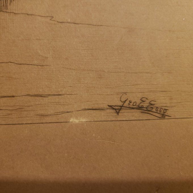 Gravure ancienne «  Coucher de soleil, rivière Maurice, New Jersey »– par Geo. E. Essig – vers 1880