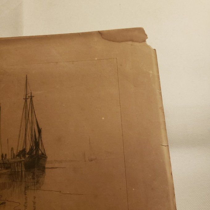 Gravure ancienne «  Coucher de soleil, rivière Maurice, New Jersey »– par Geo. E. Essig – vers 1880