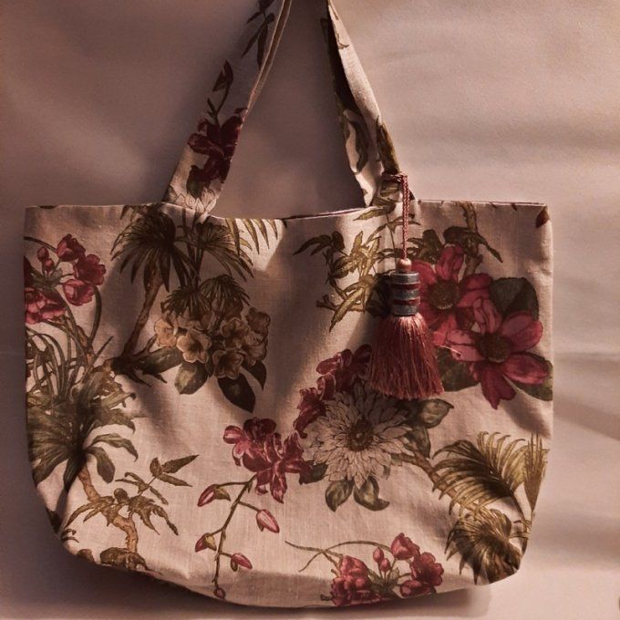 Grand cabas - Tissus lin fleuri - Fait main