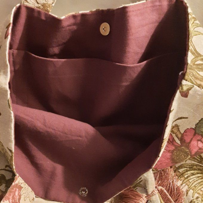 Grand cabas - Tissus lin fleuri - Fait main