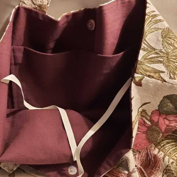 Grand cabas - Tissus lin fleuri - Fait main