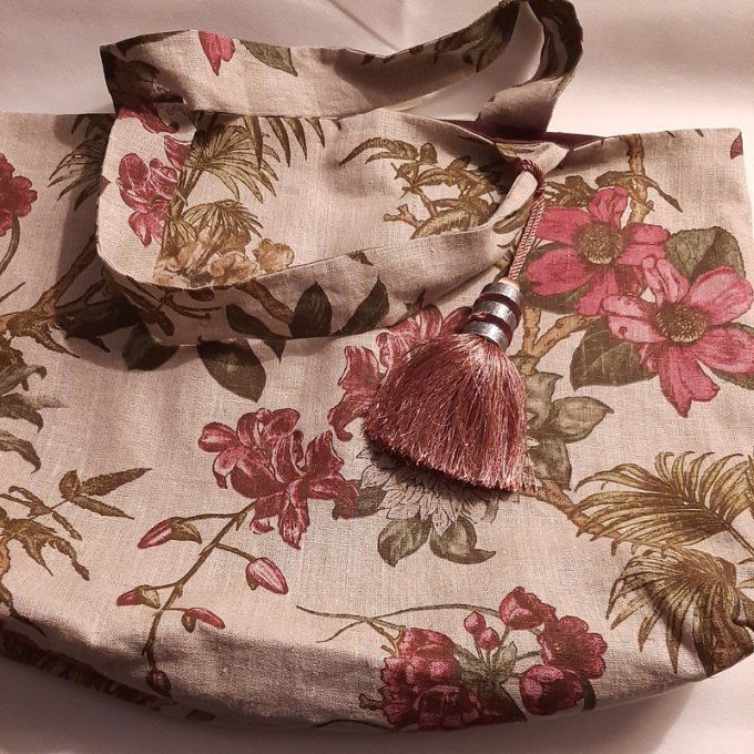 Grand cabas - Tissus lin fleuri - Fait main