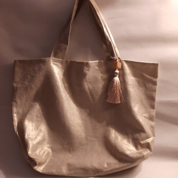 Grand cabas- Tissus lin mordoré-Fait main