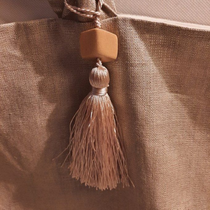 Grand cabas- Tissus lin mordoré-Fait main