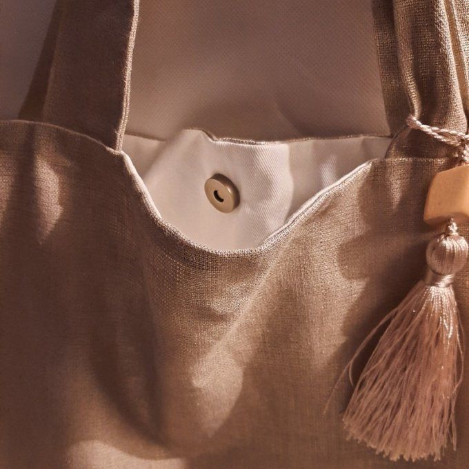 Grand cabas- Tissus lin mordoré-Fait main