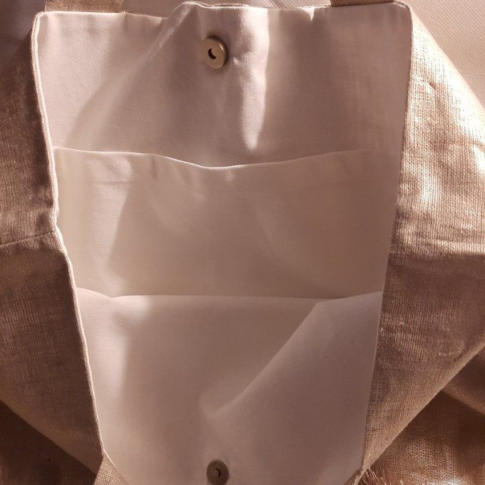 Grand cabas- Tissus lin mordoré-Fait main