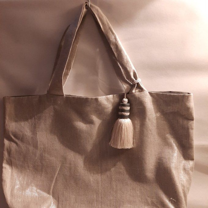 Grand cabas- Tissus lin mordoré-Fait main