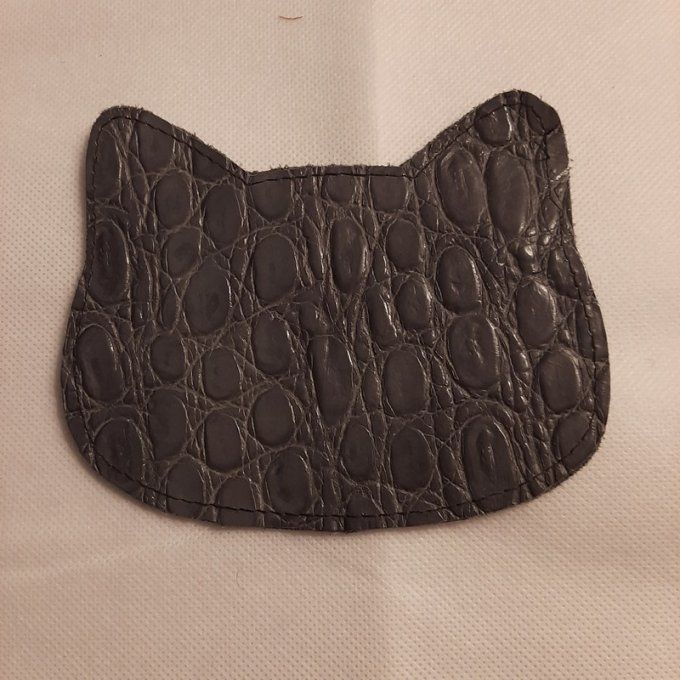 Mignon petit porte monnaie tête de chat -  cuir gris 